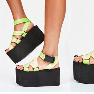 Dolls Kill Neon Lime Platform Sandals